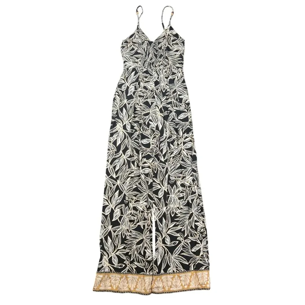 ZARA Linen Blend Flare Leg Jumpsuit Size XS